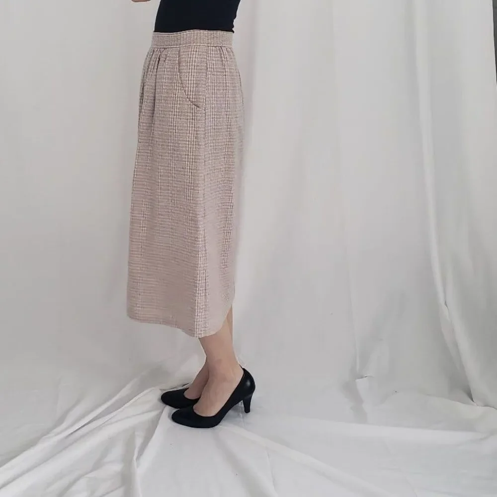80s/90s Pink and Gray Plaid Wool‎ Blend Pencil Skirt